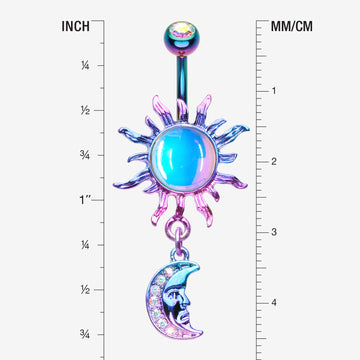 Detail View 1 of Colorline Iridescent Revo Blazing Sun Sparkle Moon Belly Button Ring-Rainbow/Aurora Borealis